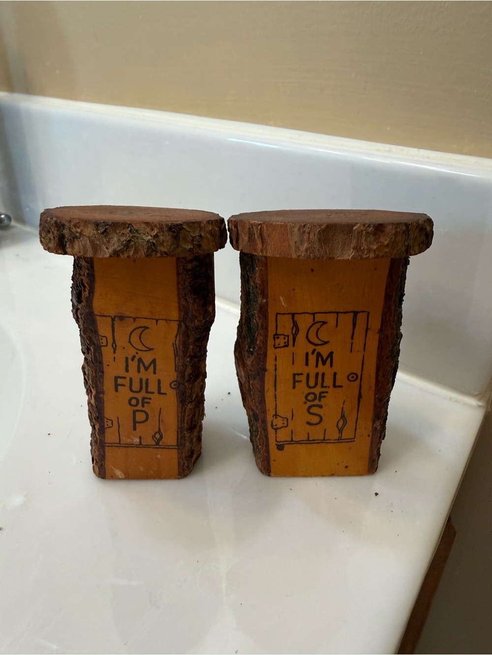 Rustic Hand-Painted Wood Salt & Pepper Shaker Pair - Yellow